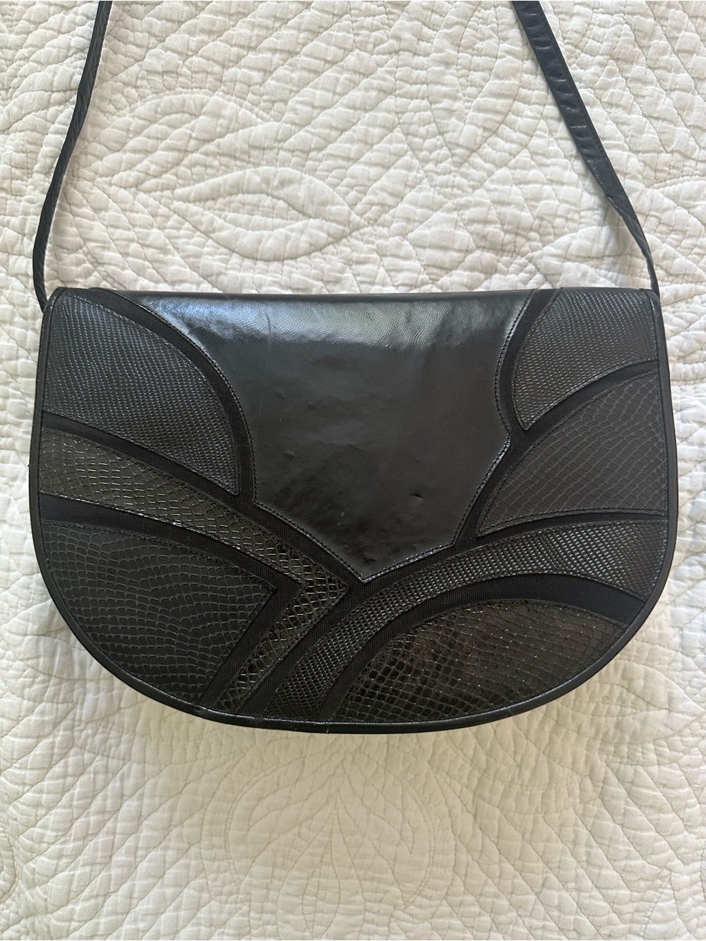 Vintage Stuart Weitzman Black Leather Half Moon Crossbody Bag